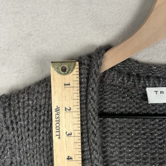 TRINA TURK Metallic Mohair Blend Cardigan Sweater Sz M Gray‎ Wide Cuff Pockets - Picture 6 of 13